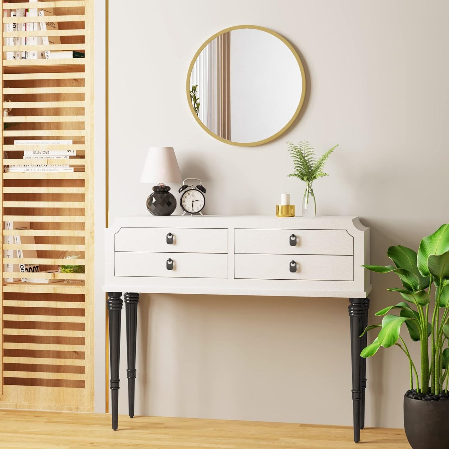 Woltu Miroir mural rond 50 x 50 cm - Cadre doré - Miroir moderne pour la salle de bain, la chambre et le couloir