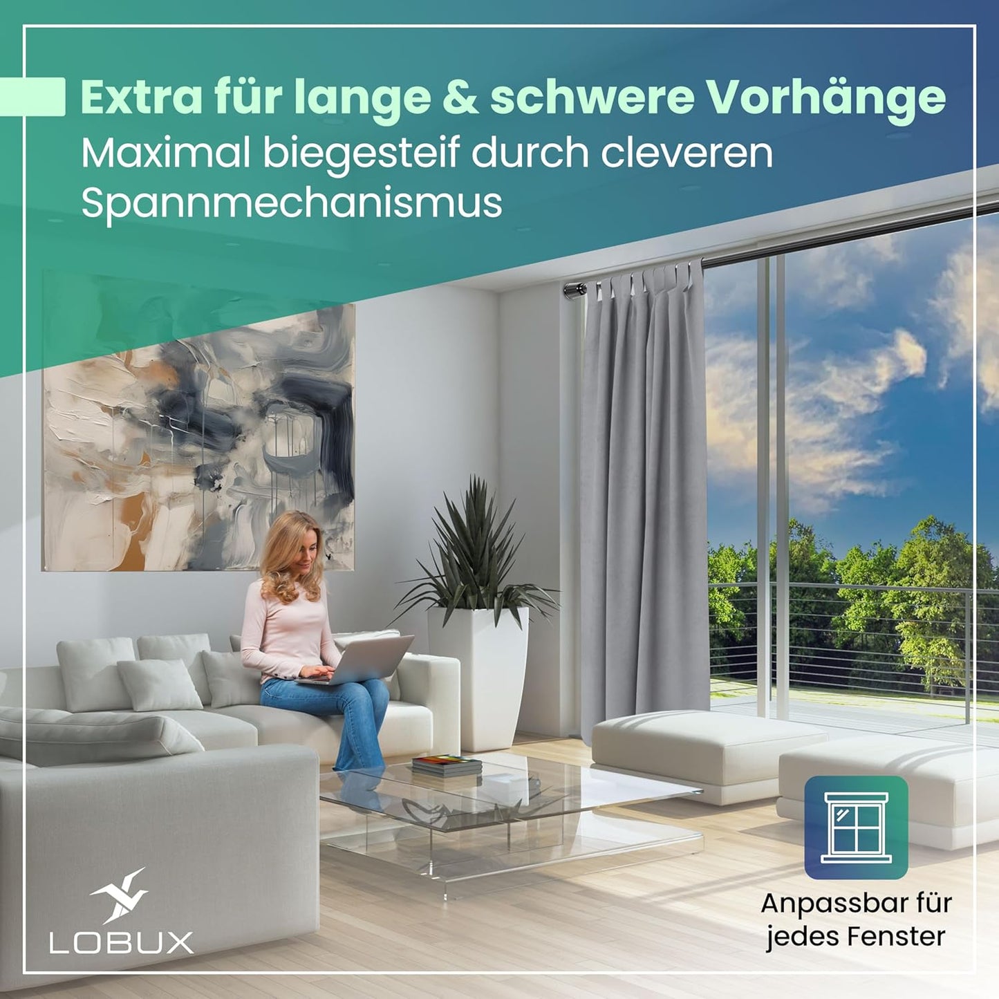 LOBUX® - Tringle à rideau sans perçage [noir, 260-350cm] - tringle télescopique extension de rideau - tringle de douche sans perçage - tringle à rideau, tringle à rideau de douche, tringle à linge, tringle de serrage filet de chat