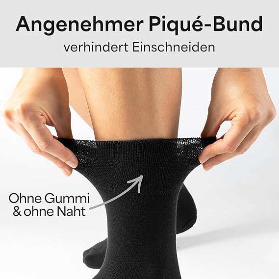 HELDENWERK Chaussettes diabétiques pour hommes et femmes, 10 paires, chaussettes diabétiques sans élastique et sans couture en 97% coton, chaussettes de santé extra larges avec bande confortable - Taille 47-50 - Noir