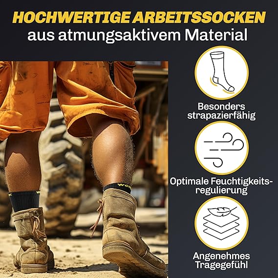 HELDENWERK 10 paires de chaussettes de travail pour hommes, premium | chaussettes de travail renforcées en coton respirant | chaussettes de travail robustes avec ceinture confortable - Taille 35-38