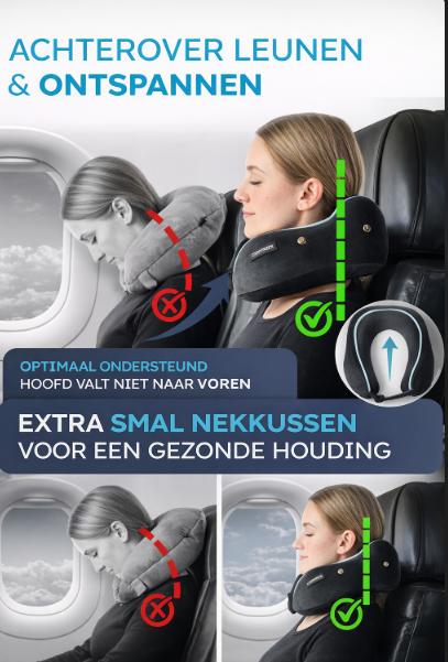 HELDENWERK - Coussin de cou et oreiller de voyage - Mousse à mémoire de forme gris foncé - Avec cordon de serrage ajustable et housse douce et veloutée - Confort ergonomique - Pour l'avion et la voiture