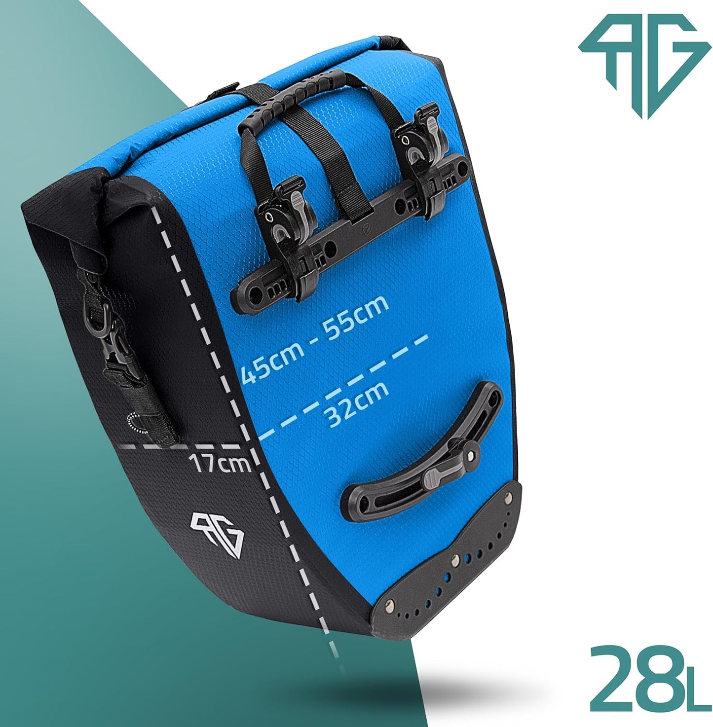 Sacoche de vélo pour porte-bagages RADGEIST - étanche et sac à bandoulière - réflecteurs - bleu