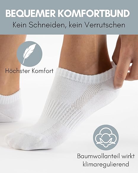 HELDENWERK Premium Trainer Socks - 10 Paires - Chaussettes de sport courtes pour hommes et femmes - Coton peigné, ceinture confortable et sans couture - Anti-Sweat - Black, White, Grey