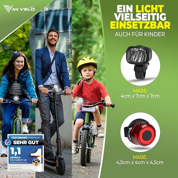 MIVELO Kit d'éclairage pour vélo - rechargeable par USB et étanche - 100 Lux - Smart One