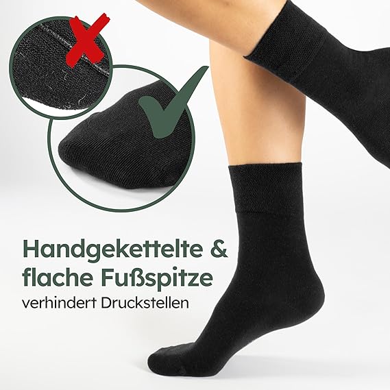 HELDENWERK Chaussettes de confort pour femmes et hommes, 6 paires, chaussettes confortables sans élastique ni couture en 97% coton, chaussettes de santé extra larges avec bande confortable - Taille35-38