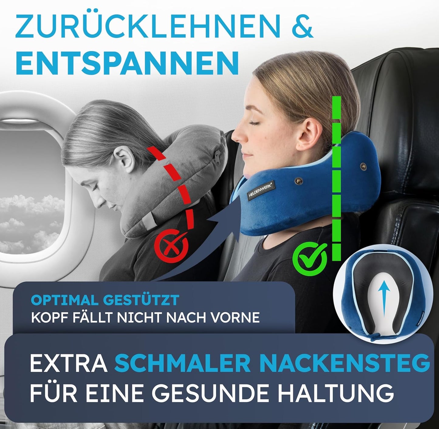 Oreiller de cou Heroism - Lavable - Bleu marine