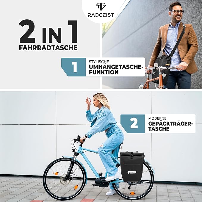 RADGEIST sacoche de vélo pour porte-bagages - sacoche de vélo pour porte-bagages - sacoche de vélo étanche et sac à bandoulière - sacoche de vélo avec réflecteurs