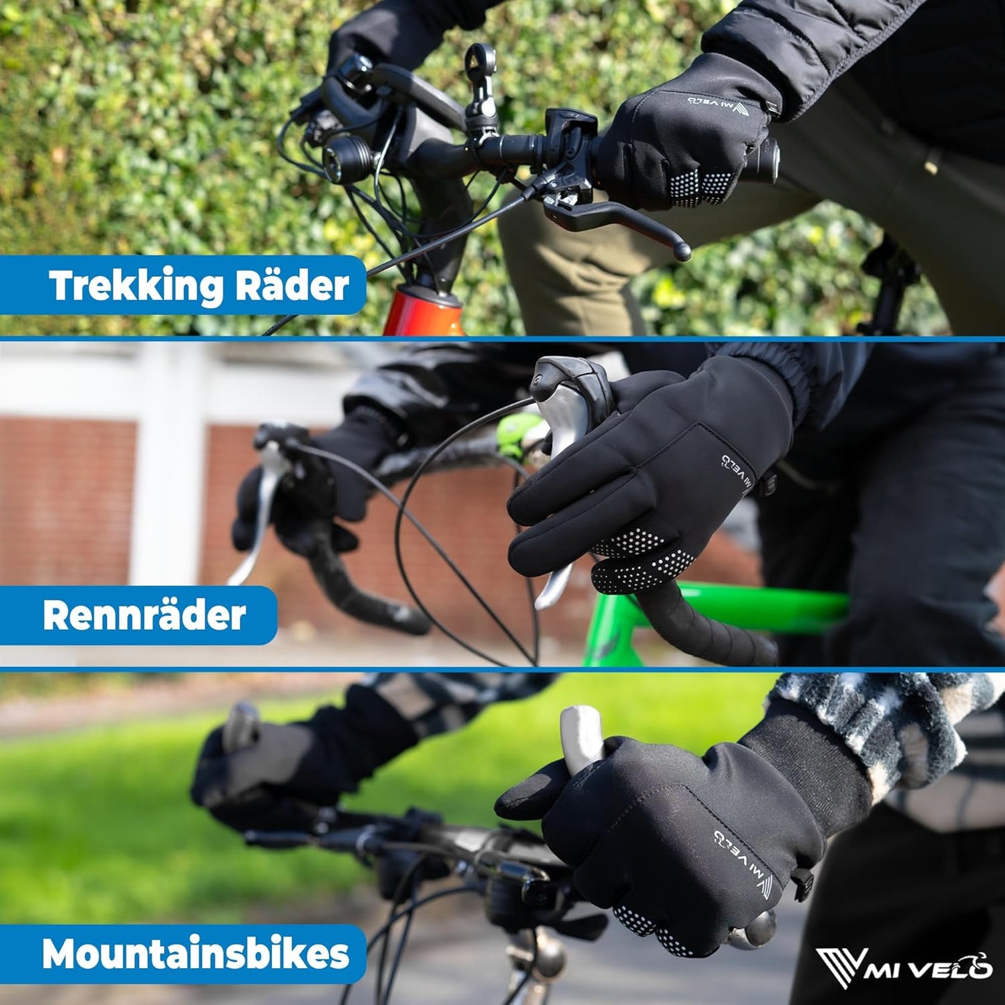 MIVELO Gants de cyclisme VELORIDER - Coupe-vent et imperméable - Fonctionne avec les écrans tactiles - Noir - Taille M