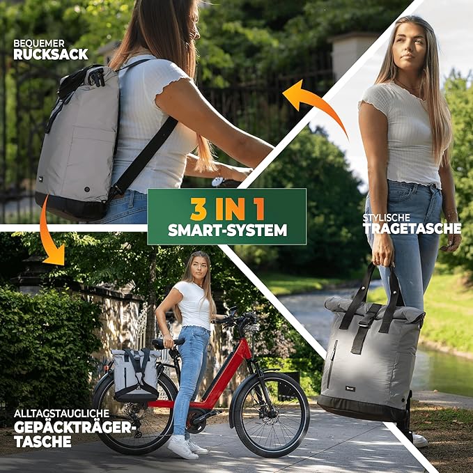 MIVELO - Sacoche pour porte-bagages - Capacité 22 l - Polyester - Réfléchissant & Noir - Avec pochette pour ordinateur portable & bandoulière - Pour E-bike & City Bike