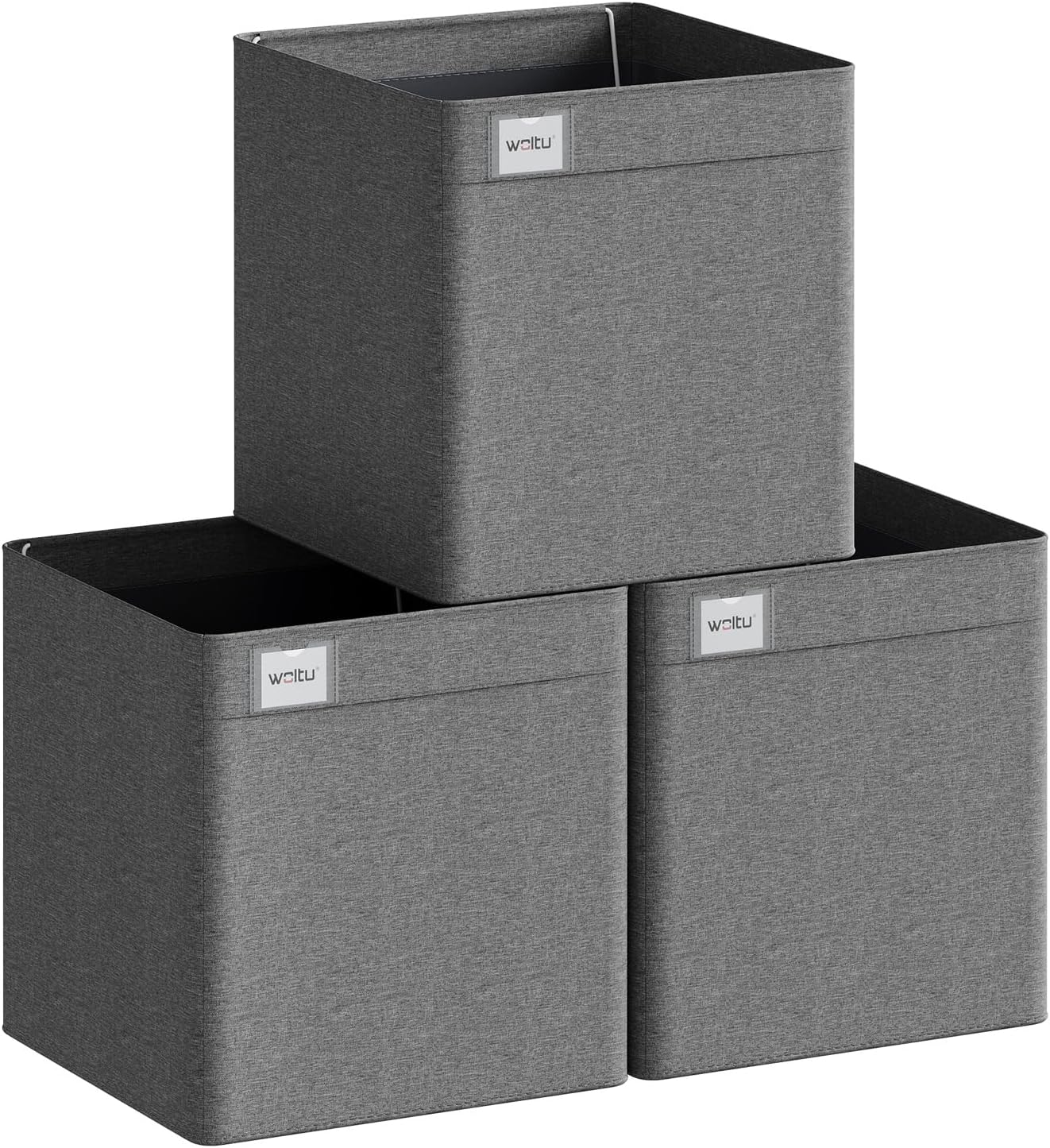 Woltu Boîte de rangement pliable Lot de 3 - Gris - 32.5x32.5x32 cm - Cubes de rangement robustes en tissu avec poignées et porte-étiquettes