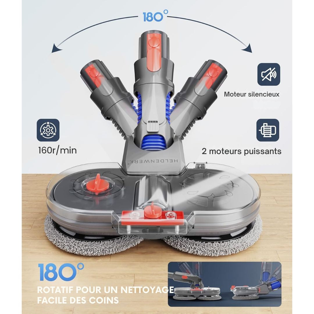 Accessoire serpillière pour aspirateur Dyson - HELDENWORK -V7/V8/V10/V11/V15/Gen5 - essuie-sol électrique avec réservoir d'eau, de recharge et 8 serpillières lavables - noir/gris