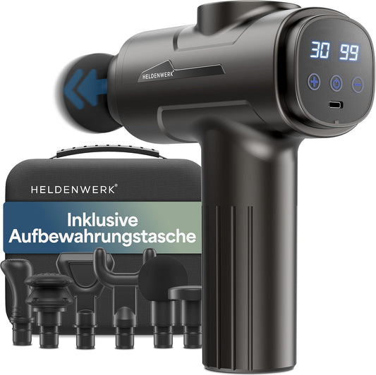 Pistolet de massage Heroism - 6 têtes de massage - 30 vitesses - USB-C - Gris