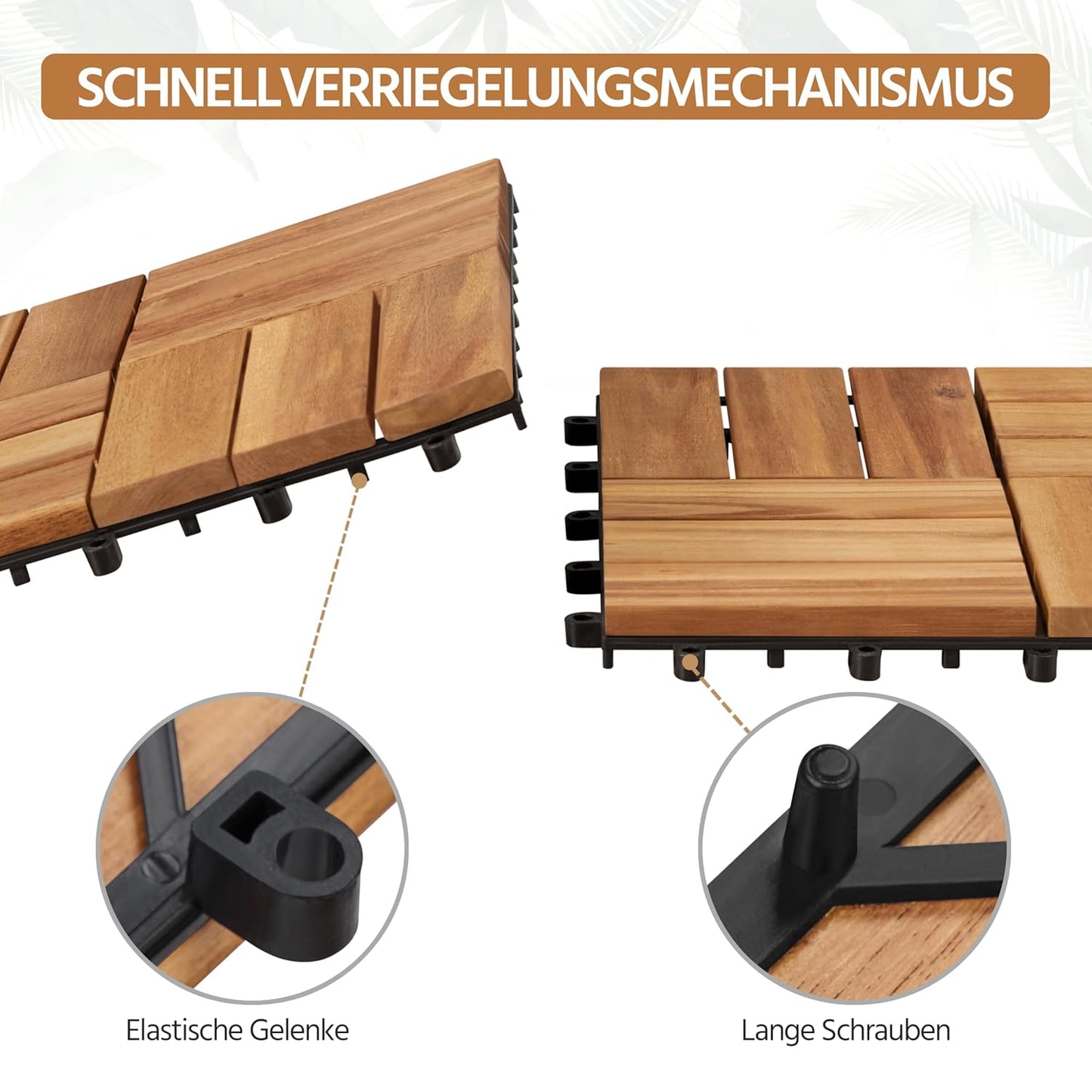 Yaheetech Dalles de terrasse en bois d'acacia marron clair - 27 pièces - 30 x 30 cm - Dalles à cliquer résistantes à l'eau pour balcon, terrasse et jardin