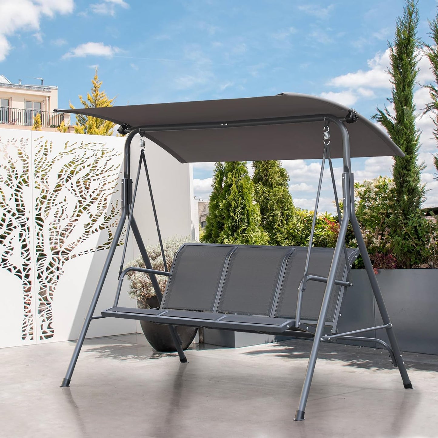 Angel Living Balançoire de jardin - 3 places - Toit - Chaise Teslin - 170x110x152 cm - Teslin