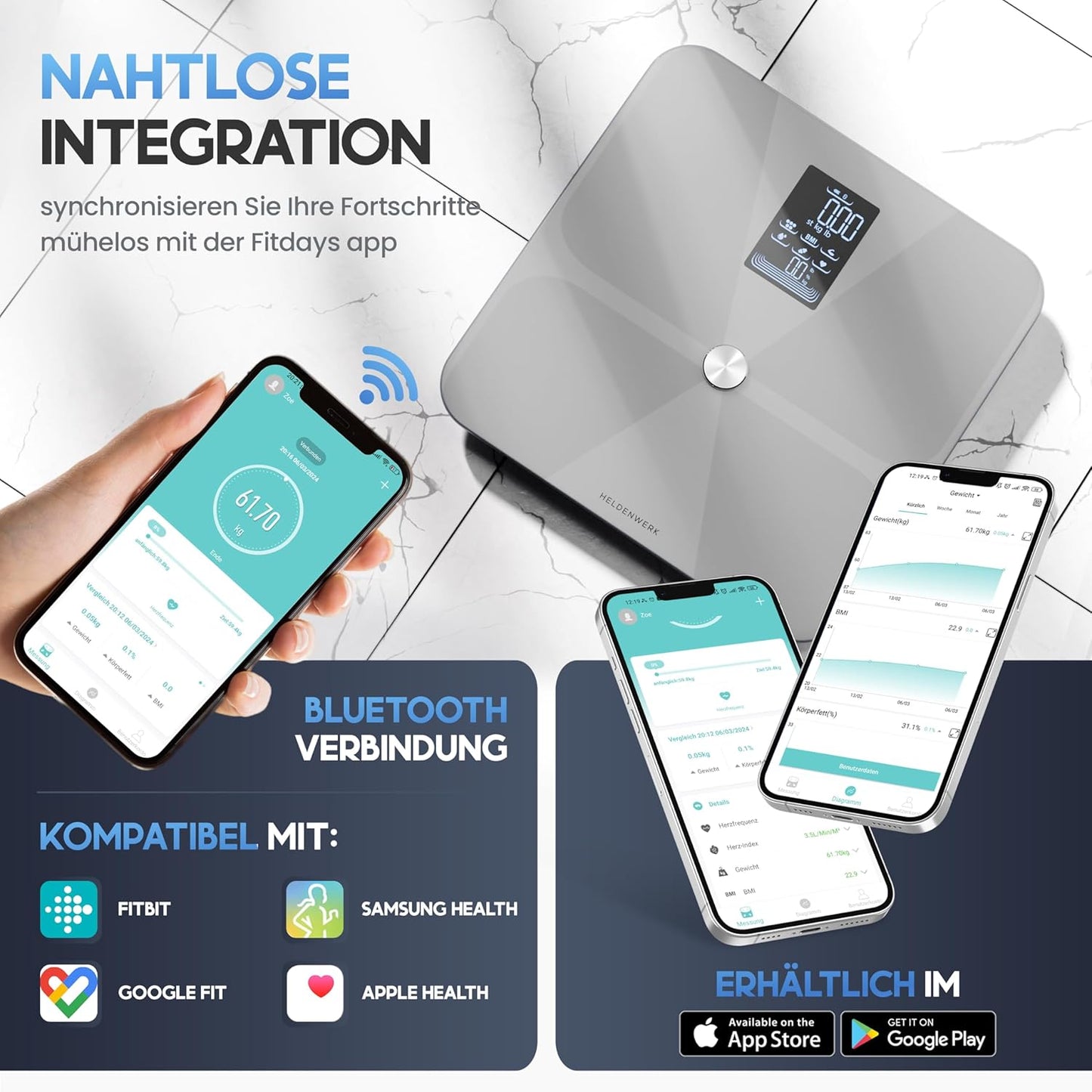 Balance Heroism - Numérique - 180KG - Bluetooth - Gris