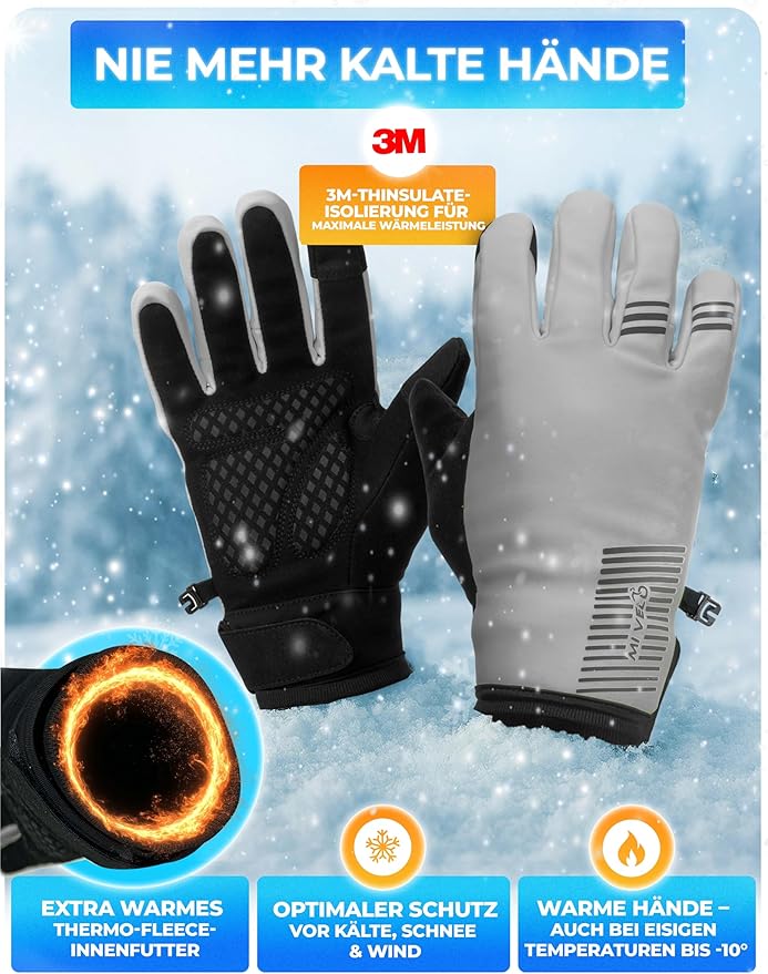 MIVELO Gants d'hiver - coupe-vent - imperméable - écran tactile - isolation 3M - antidérapant - gris XXL
