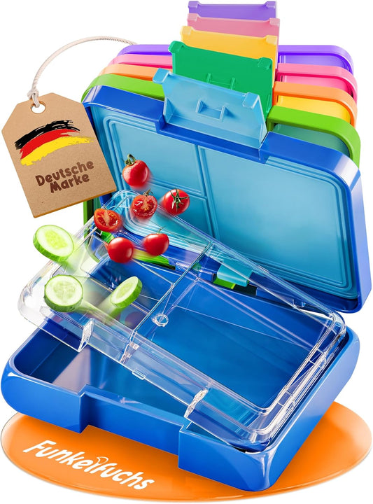 Funkelfuchs® - Lunchbox kids avec compartiments - 500ml, bleu - Lunchbox star, small - Snack box, snack box, lunch box, meal box, bento box kids - pour l'école, le jardin d'enfants et la crèche