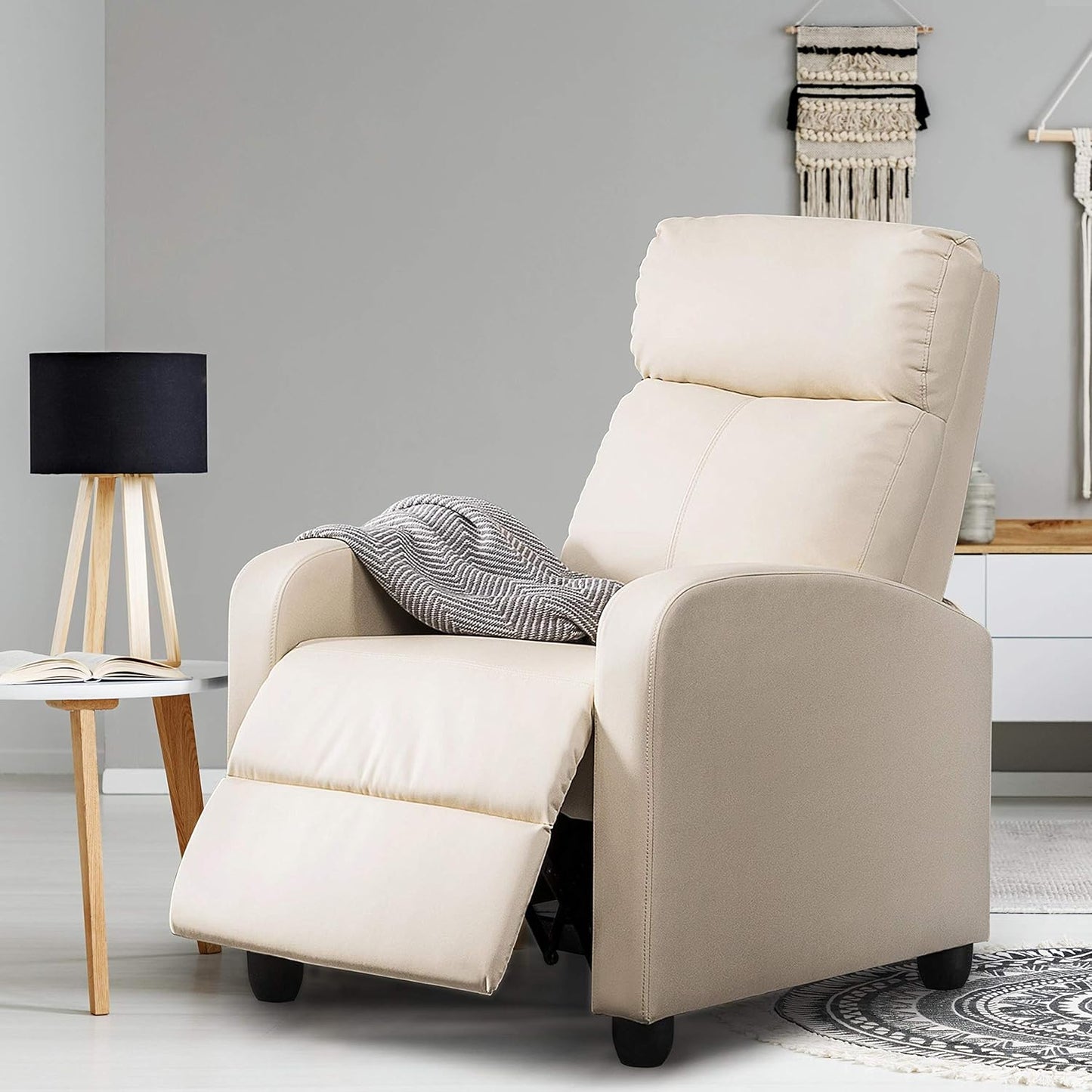 Yaheetech Fauteuil inclinable - Fauteuil réglable en simili cuir - Ressorts ensachés - Beige - 3 positions assises et inclinables