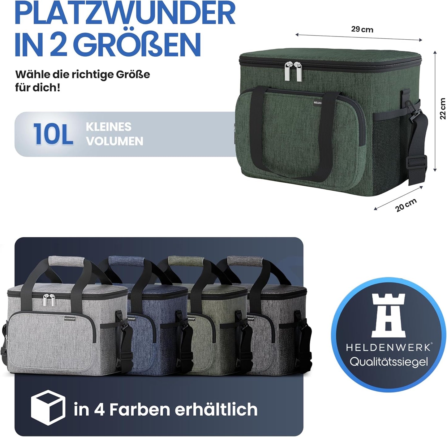 HELDENWERK Cooler Bag Small & Foldable - 10 Liter Thermal Lunch Bag - Waterproof & Leakproof - Insulated Picnic and Cooler Bag - With Bottle Opener - Olive Green