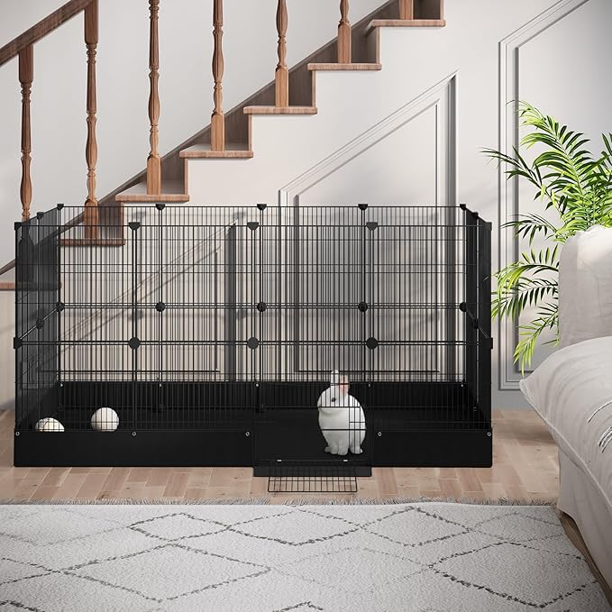 EUGAD 0061WL parc pour petits animaux - parc en métal avec plaque de base Oxford imperméable - 140 x 71 x 71 cm noir
