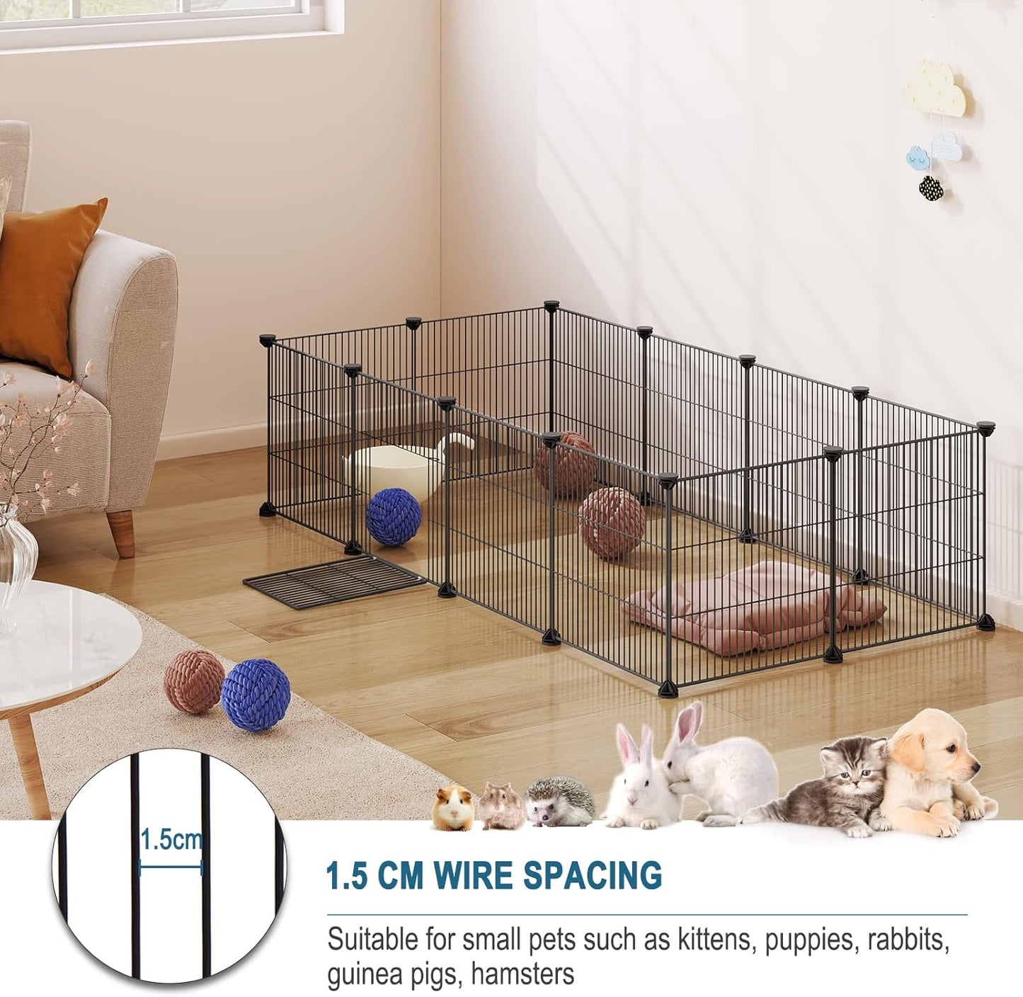 Eugad Puppy Run & Rodent Run - Parc de jeu pliable 142x72x36 cm - Noir - 12 Panneaux