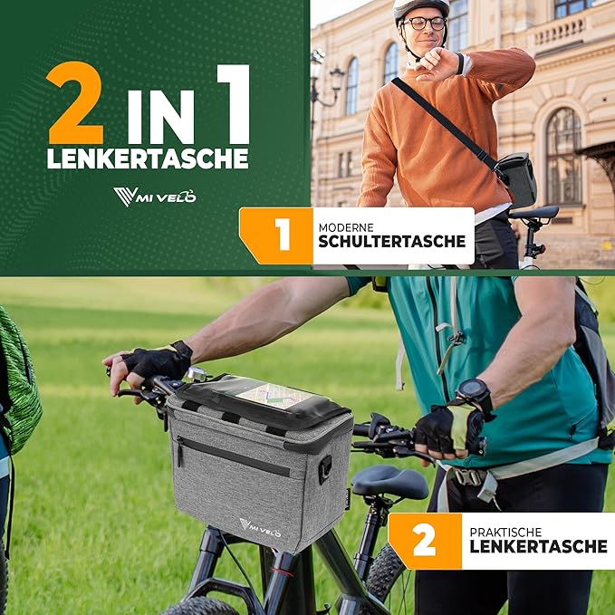 MIVELO Sacoche pour guidon - Déperlant & compatible Klickfix - 7 litres - Gris
