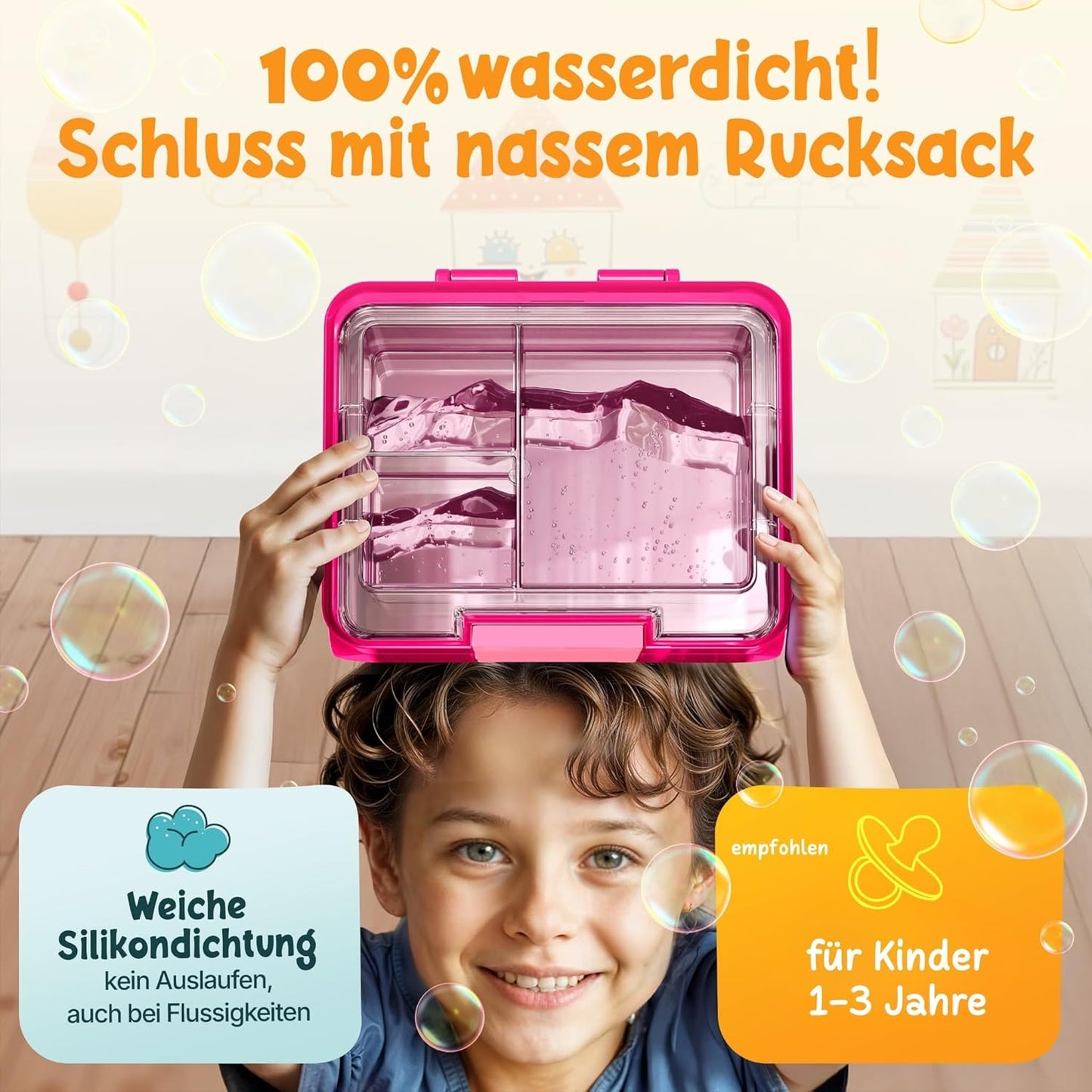 Funkelfuchs® - Boîte à lunch pour enfants avec compartiments - 500ml, rose - Boîte à lunch étoile, petite - Boîte à snack, boîte à snack, boîte à lunch, boîte à repas, boîte à bento pour enfants - pour l'école, la garderie et le jardin d'enfants