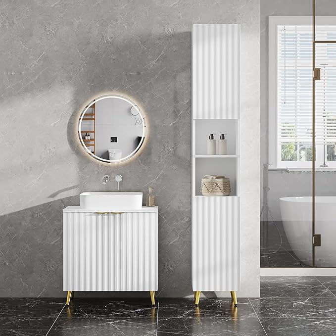 eSituro SBP0095 Meuble bas pour lavabo - meubles de salle de bains - blanc avec pieds en métal doré - 60 x 62 x 30 cm