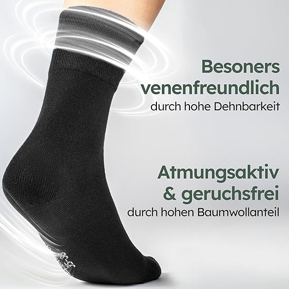 HELDENWERK Chaussettes de confort pour femmes et hommes, 6 paires, chaussettes confortables sans élastique ni couture en 97% coton, chaussettes de santé extra larges avec bande confortable - Taille35-38