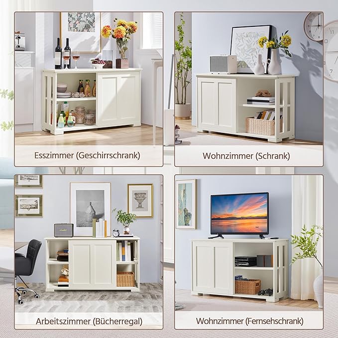 Yaheetech Sideboard - With Sliding Doors - Storage Cabinet - Sideboard - Adjustable Shelf - white