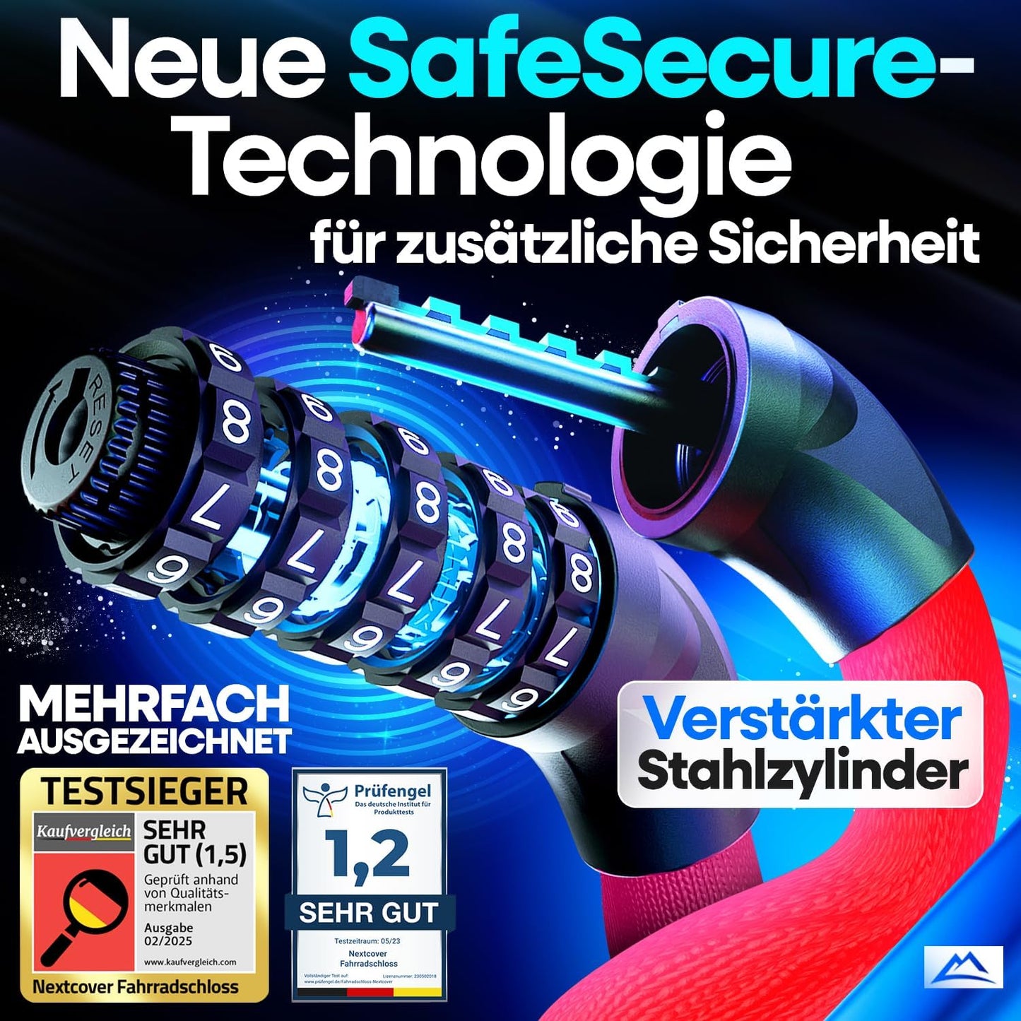 NEXTCOVER® Cadenas pour vélo LockOne avec clé - haute sécurité - robuste et durable - 3 clés - Rouge