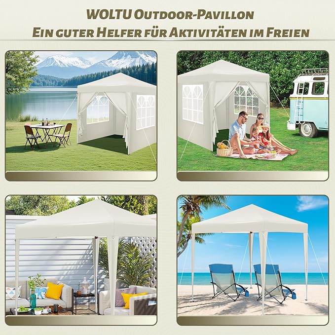 WOLTU Gazebo pop up party tent - 2 x 2 m - beige - protection UV 50+ hydrofuge
