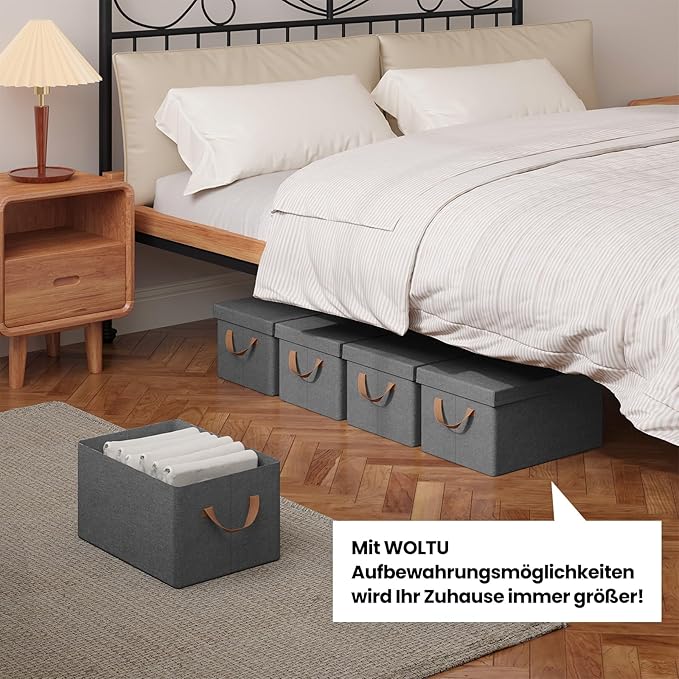 Boîte de rangement WOLTU avec couvercle - lot de 5 boîtes de rangement - pliable - gris - 38 x 27 x 20 cm