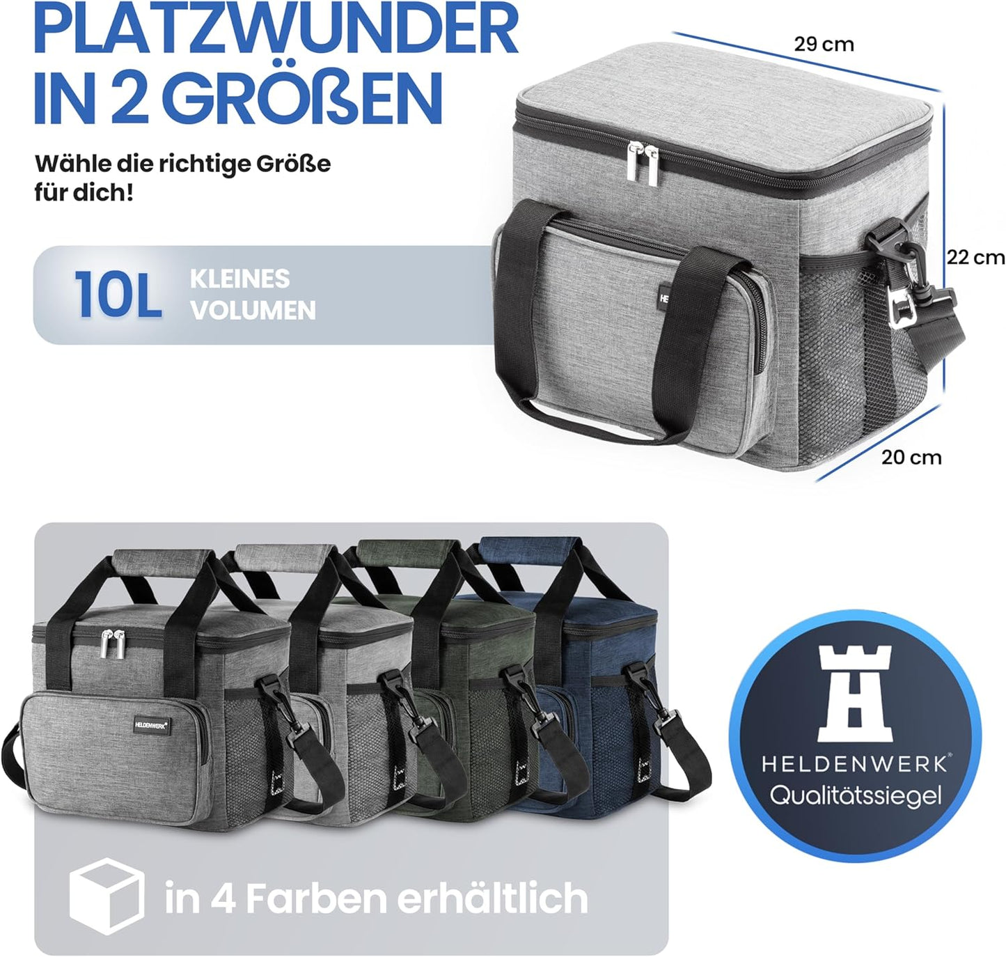 HELDENWERK Cooler Bag Small & Foldable - 10 Liter Thermal Lunch Bag - Insulated, Waterproof & Leakproof - Cooler Bag - Brunch and Lunch Bag - Light Grey