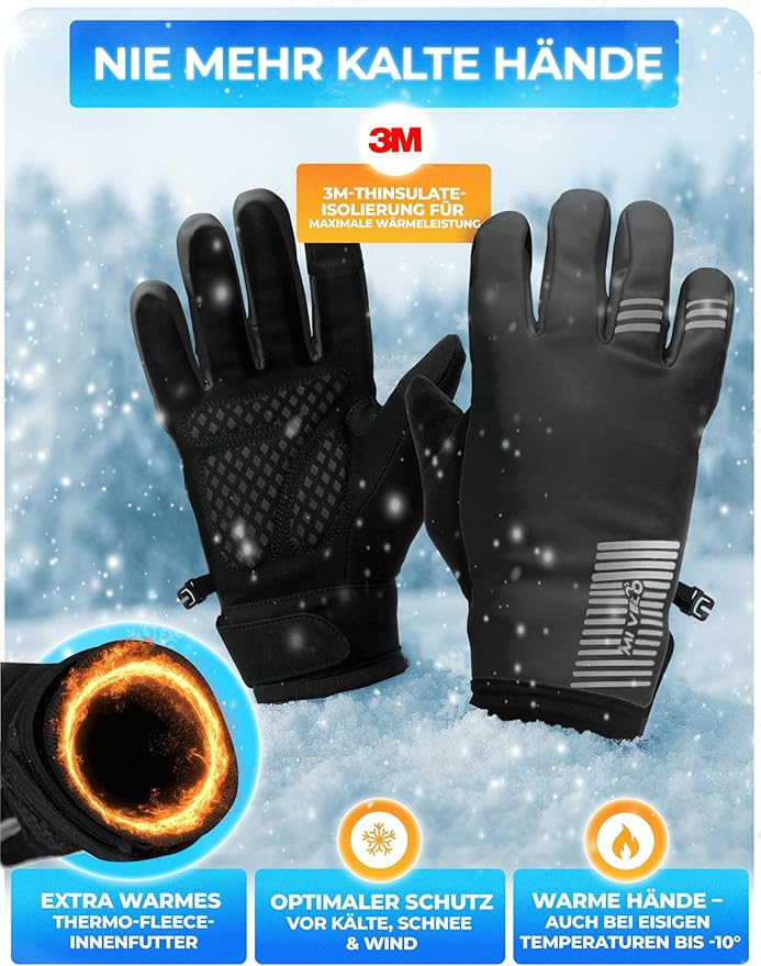 MIVELO Gants d'hiver - coupe-vent - imperméable - écran tactile - isolation 3M - antidérapant - noir