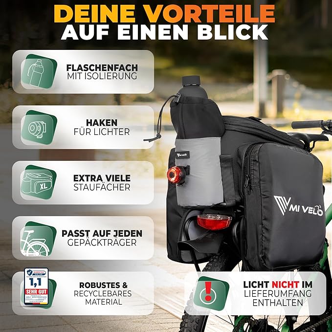 MIVELO Sacoche pour vélo - Imperméable et entièrement réfléchissante - 20 litres - Gris argenté