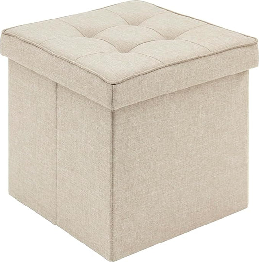 WOLTU pouf de rangement avec couvercle - tabouret de rangement cube - pliable - siège en lin - 37,5 x 37,5 x 38 cm - beige