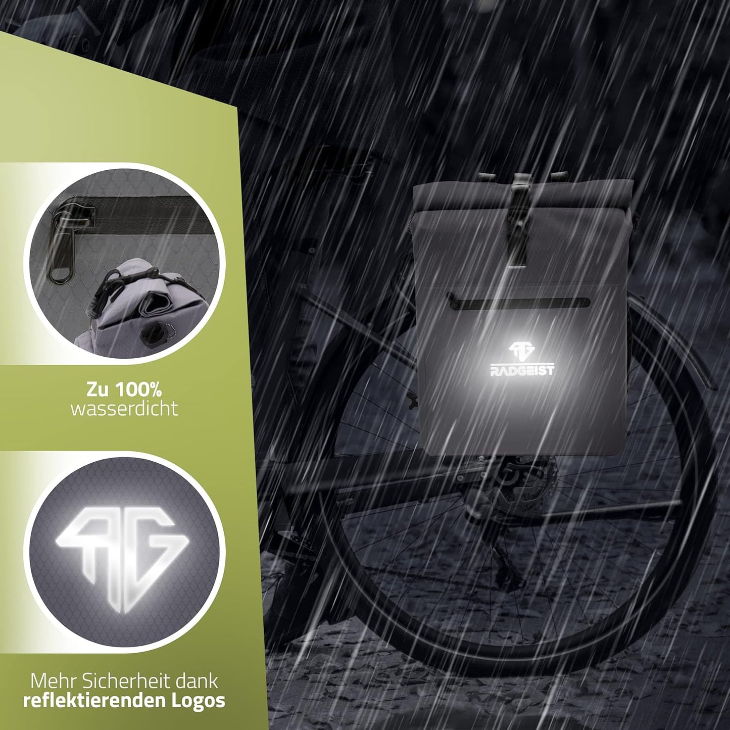 RADGEIST 3in1 sacoche de transport - sac à dos pour vélo - sacoche de transport - sac à bandoulière - avec compartiment pour ordinateur portable - étanche - 25L - gris