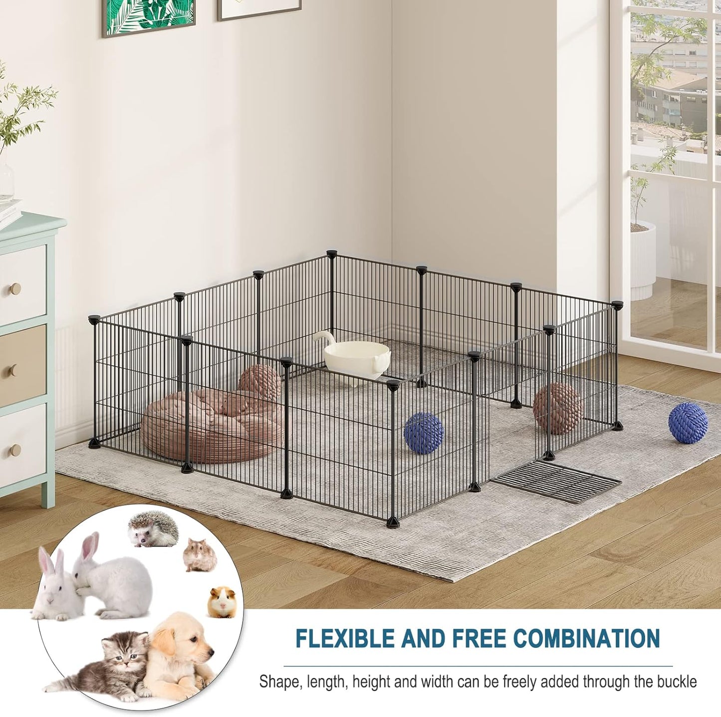 Eugad Puppy Run & Rodent Run - Parc de jeu pliable 142x72x36 cm - Noir - 12 Panneaux