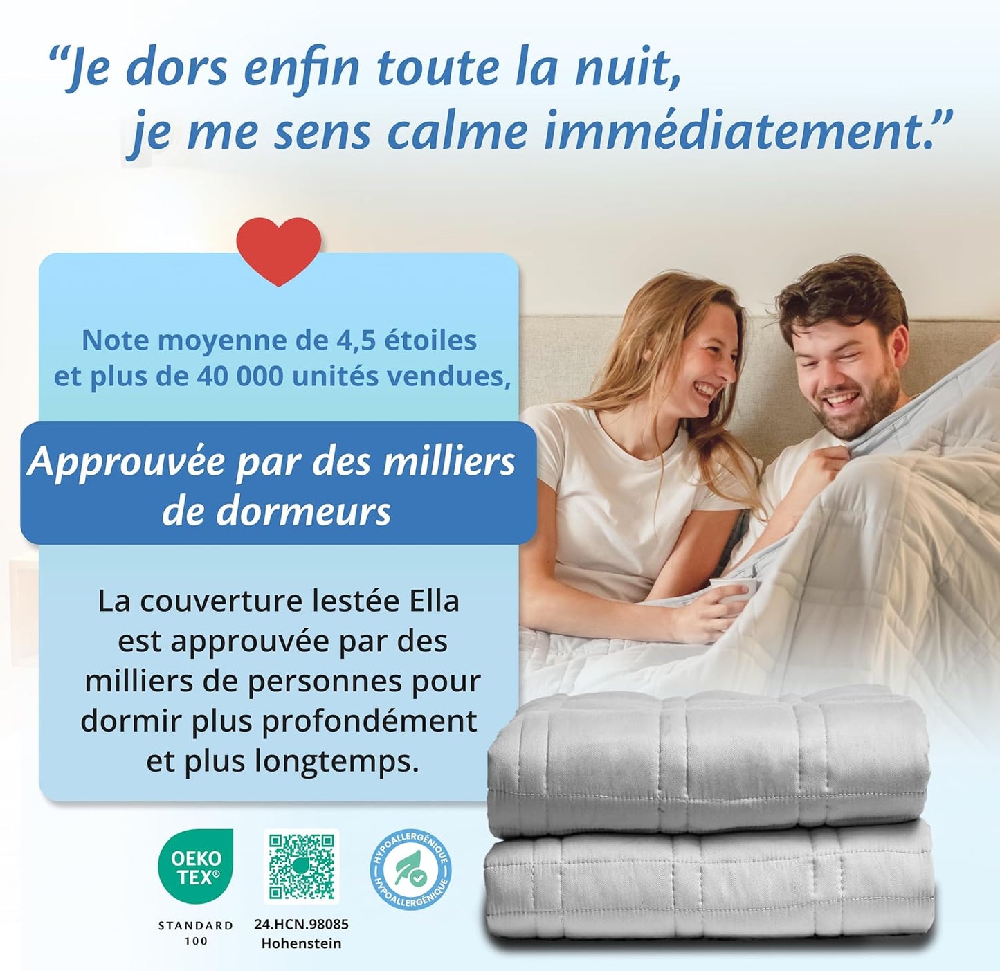 Couverture d'alourdissement Ella - 13kg - 200 x 200cm - Coton OEKO-TEX - Gris clair