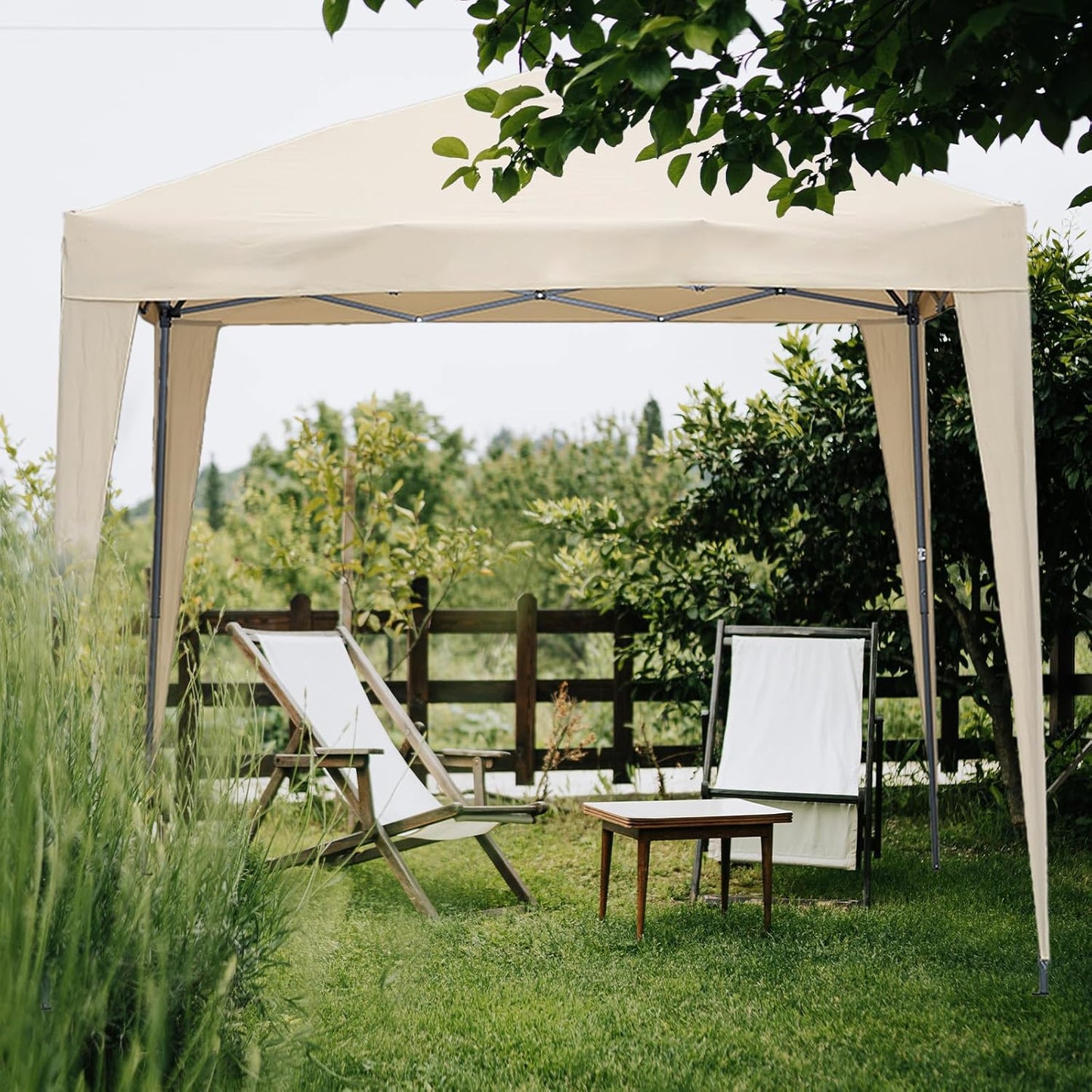 Tente de fête Angel Living - Montage facile - Avec 2 parois latérales - 250 x 250 x 250 cm - Beige