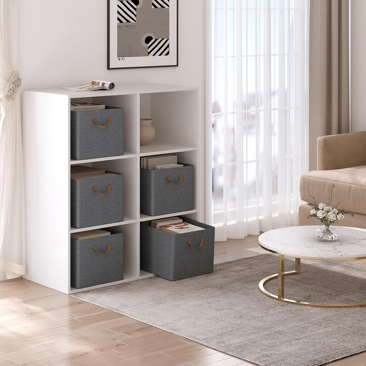 Woltu Boîte de rangement pliable Lot de 5 - Gris - 47 x 35 x 30 cm - Cubes de rangement empilables en tissu avec poignées