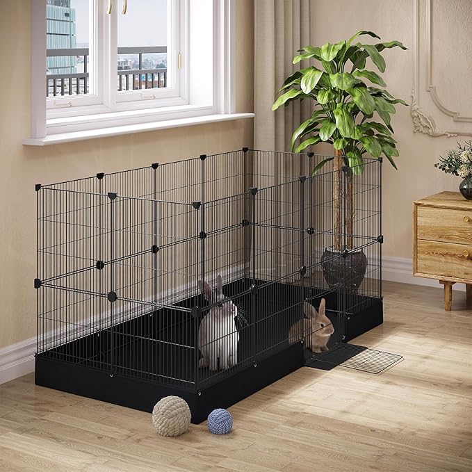 EUGAD 0061WL parc pour petits animaux - parc en métal avec plaque de base Oxford imperméable - 140 x 71 x 71 cm noir