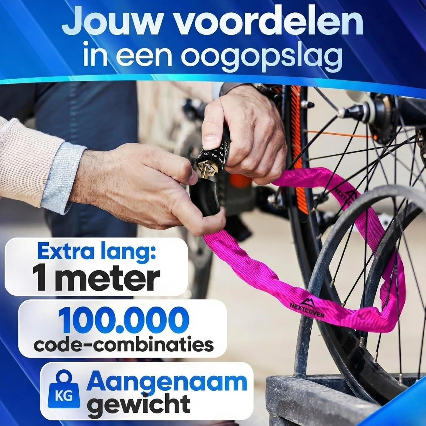 NEXTCOVER® Cadenas pour bicyclette LockOne avec code de combinaison I - [SAFESECURE] cadenas à combinaison cadenas pour bicyclette très sûr cadenas à combinaison I cadenas à chaîne robuste et durable bicyclette I Cadenas pour bicyclette