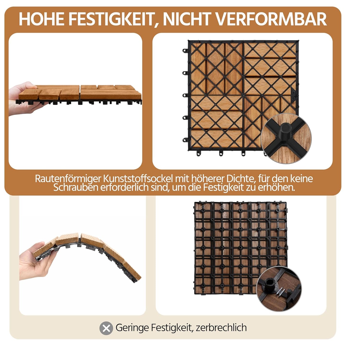 Yaheetech Dalles de terrasse en bois d'acacia marron clair - 27 pièces - 30 x 30 cm - Dalles à cliquer résistantes à l'eau pour balcon, terrasse et jardin