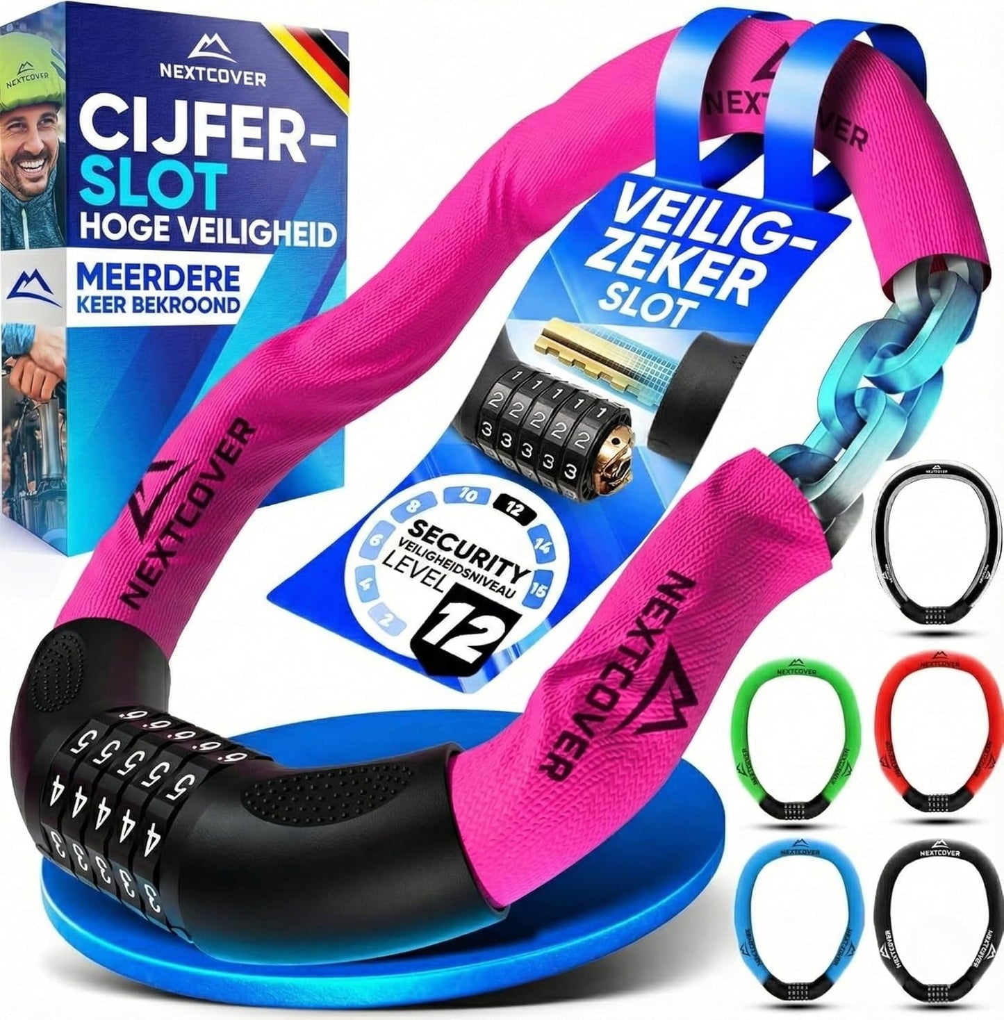 NEXTCOVER® Cadenas pour bicyclette LockOne avec code de combinaison I - [SAFESECURE] cadenas à combinaison cadenas pour bicyclette très sûr cadenas à combinaison I cadenas à chaîne robuste et durable bicyclette I Cadenas pour bicyclette