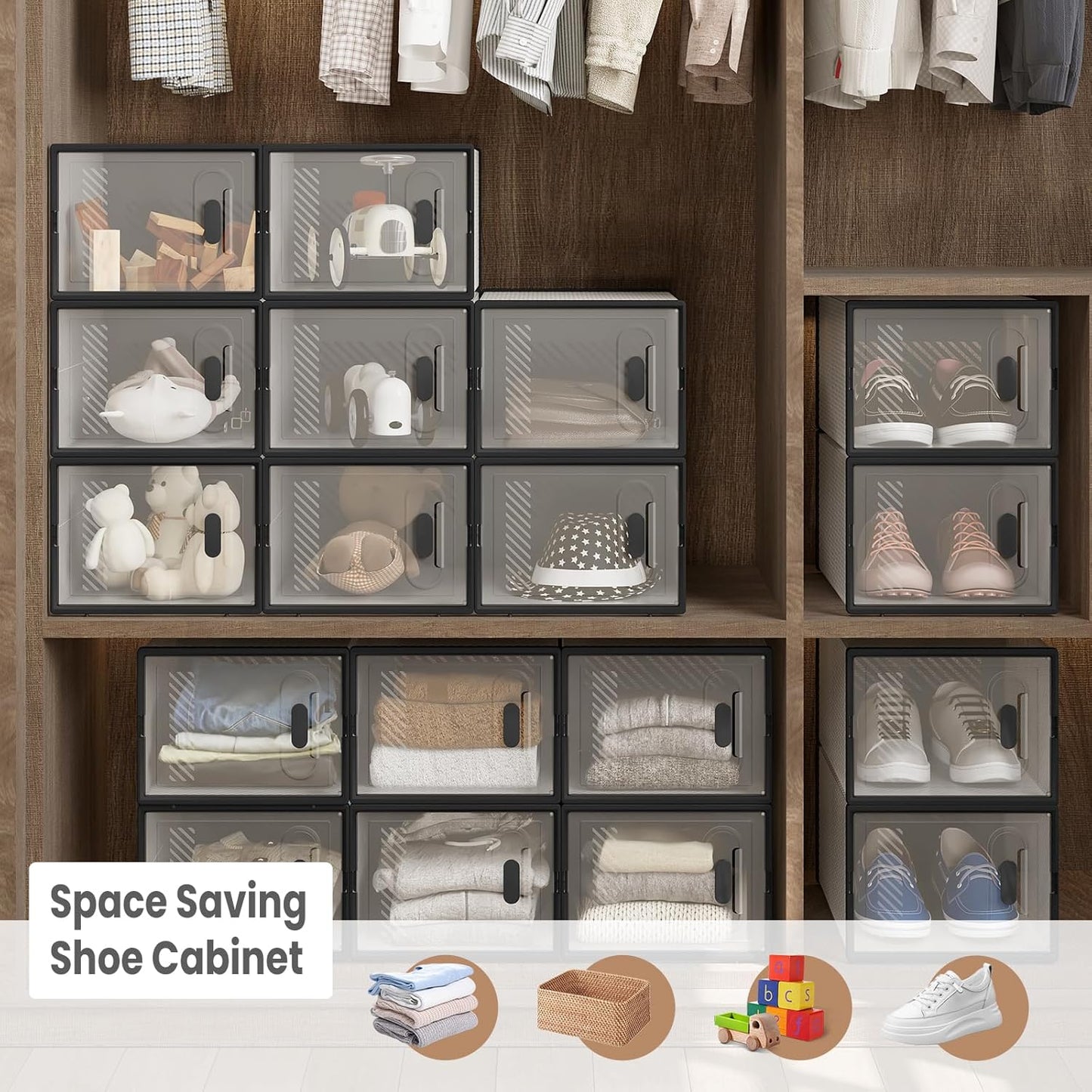 Woltu Shoe Storage Boxes Set of 18 - Transparent/Noir - Empilable - 35 x 25 x 19 cm