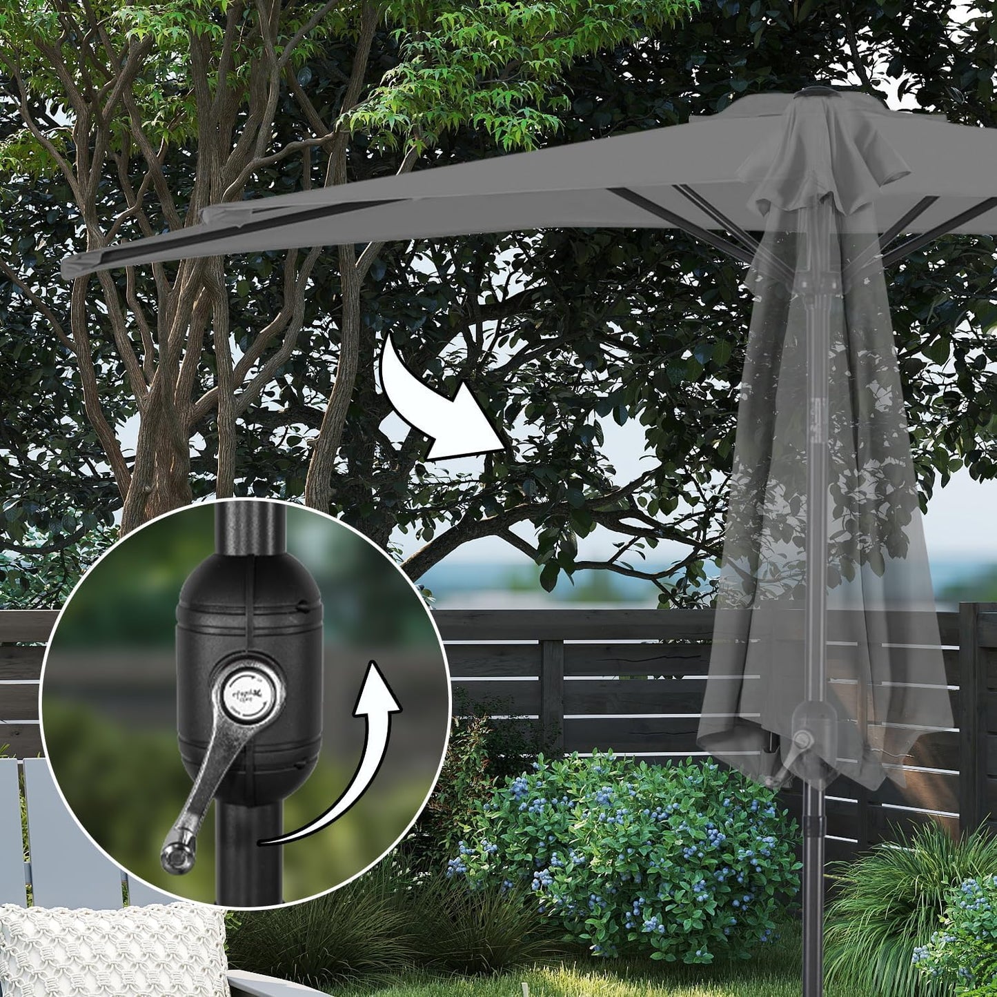 Angel Living Parasol de balcon - Semi-circulaire - 245 x 120 cm - Gris