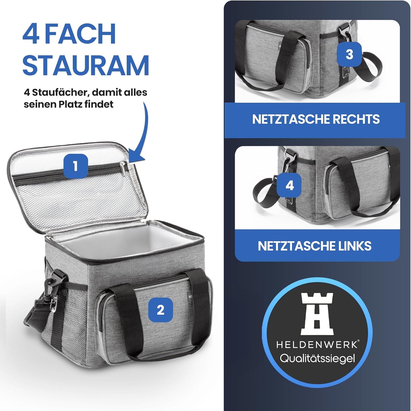HELDENWERK Cooler Bag Small & Foldable - 10 Liter Thermal Lunch Bag - Insulated, Waterproof & Leakproof - Cooler Bag - Brunch and Lunch Bag - Light Grey