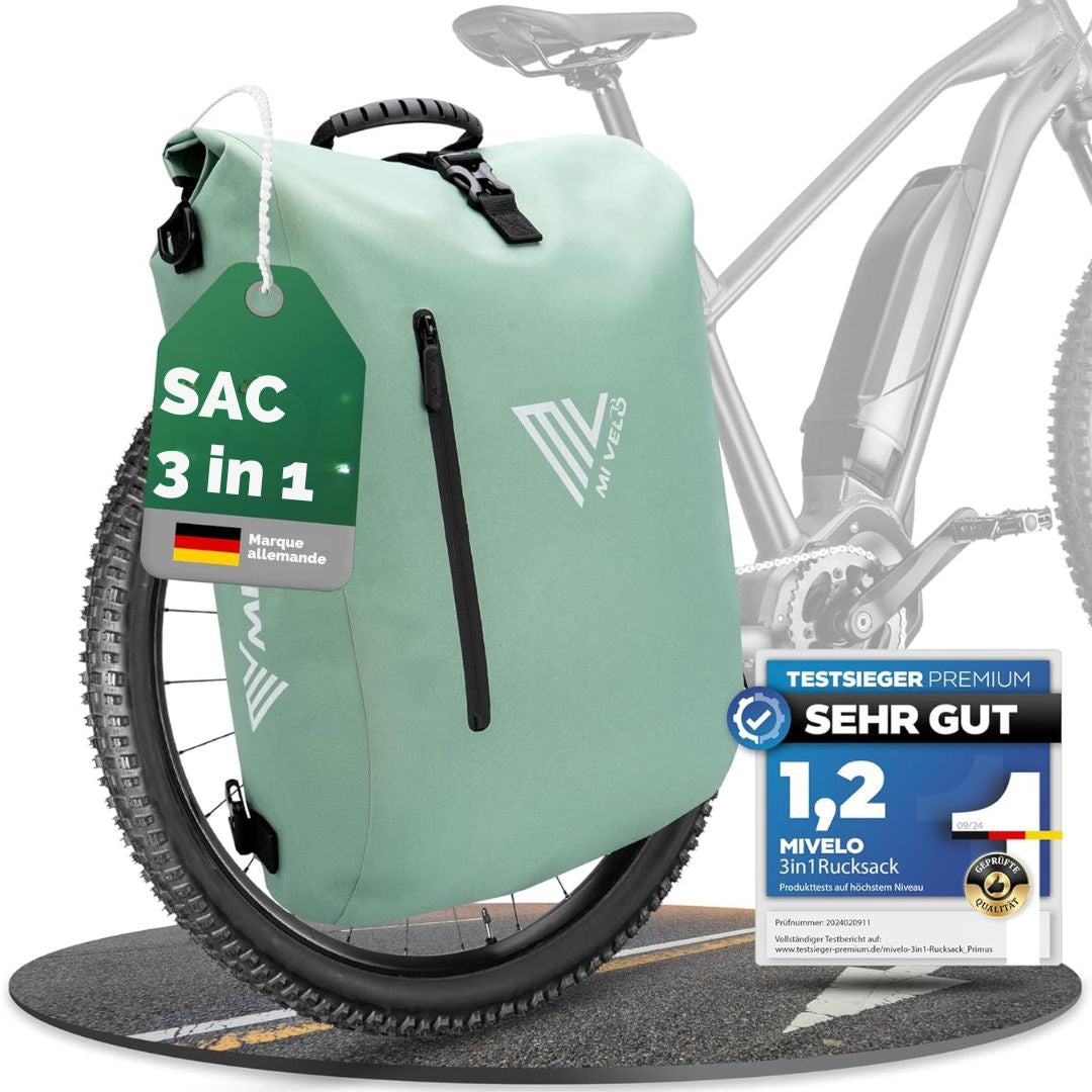Sacoche étanche 3 en 1 - MIVELO - avec compartiment pour ordinateur portable - sans PVC - 20L - vert menthe